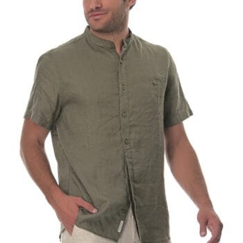 100% ΛΙΝΟ Πουκάμισο Κοντομάνικο ΜΑΟ Γιακά 1005