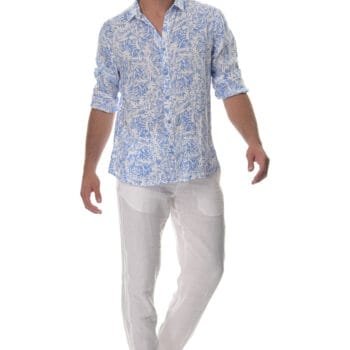 100% ΛΙΝΟ Floral Print Πουκάμισο Μακρυμάνικο 1111