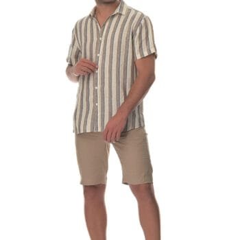 100% ΛΙΝΟ Ριγέ Πουκάμισο Κοντομάνικο 1057