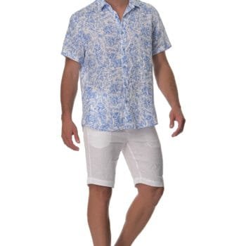 100% ΛΙΝΟ Floral Print Πουκάμισο Κοντομάνικο 1131