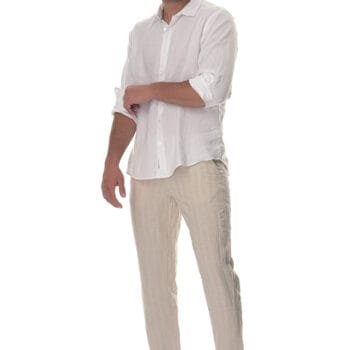 427-523 Stripe Blue Λινό παντελόνι