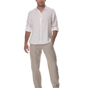 429-523 Stripe Brown Λινό παντελόνι